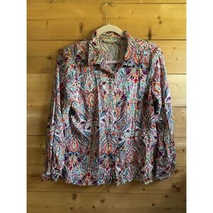 Appleseeds Womens Size M Pasliey & Floral Print Bright Colors Button Up